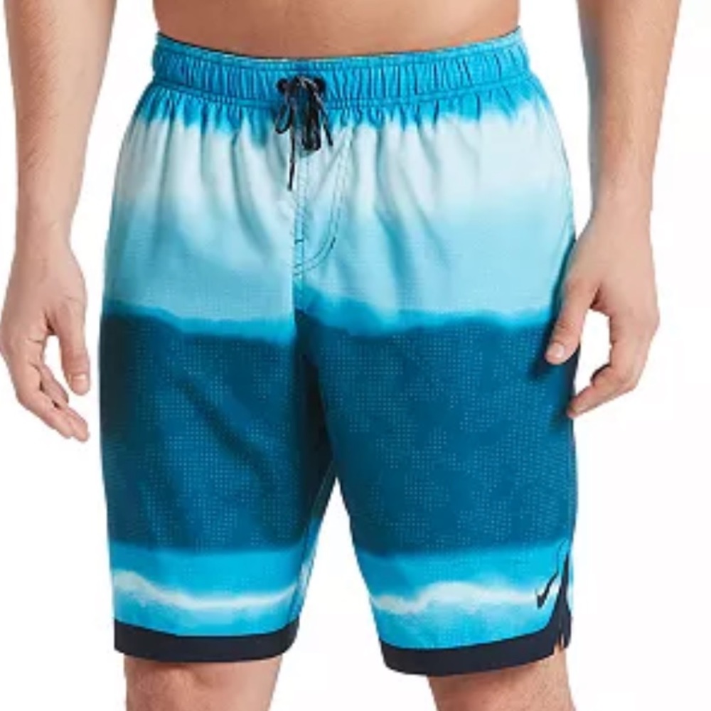 Nike Blue Tie Dye Inside Briefs Elastic Waist Pockets Swim Trunks size Medium